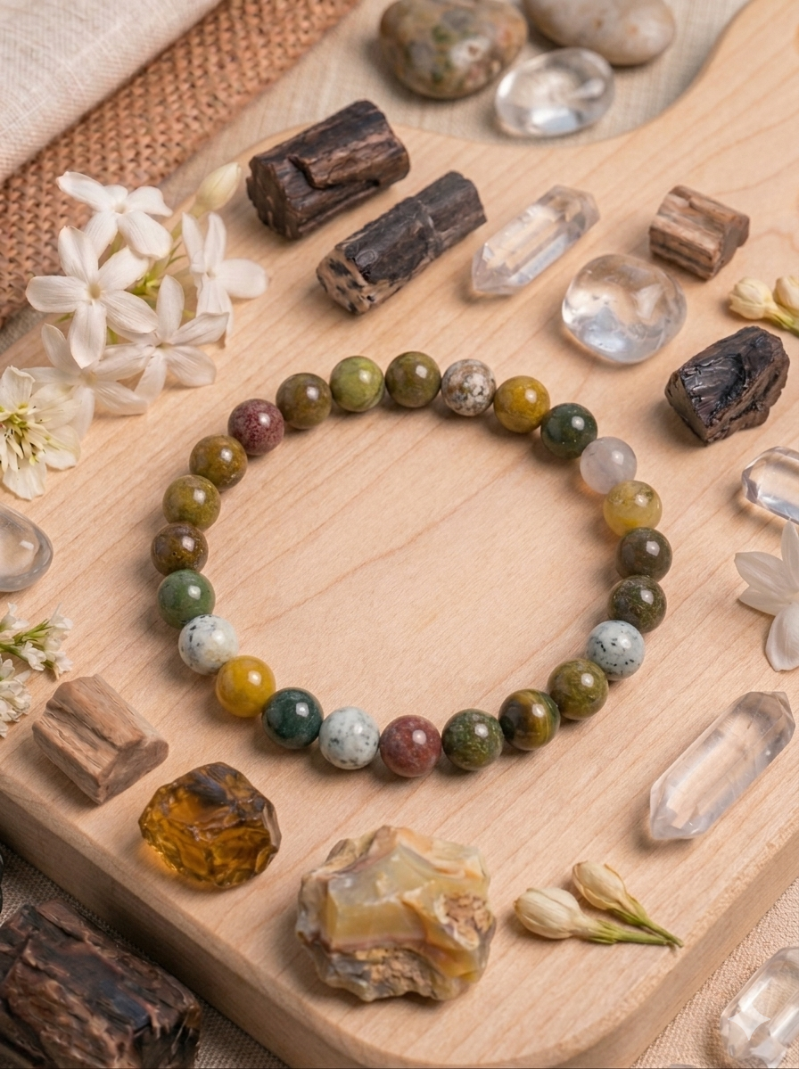 Bracelet Jaspe Océan - 6 mm - Régénération & Harmonie