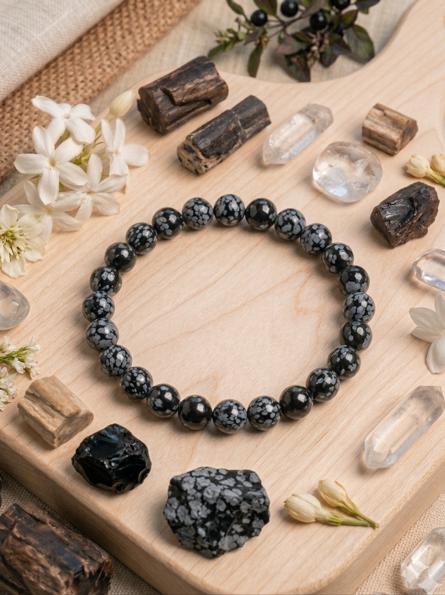 Bracelet Obsidienne Neige - 6 mm - Protection & Clarté