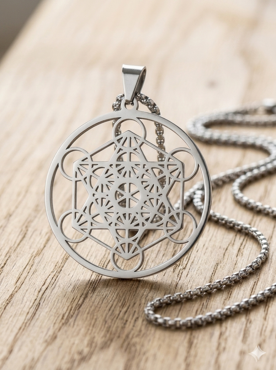 Pendentif Cube de Métatron | Acier Inox & Géométrie Sacrée